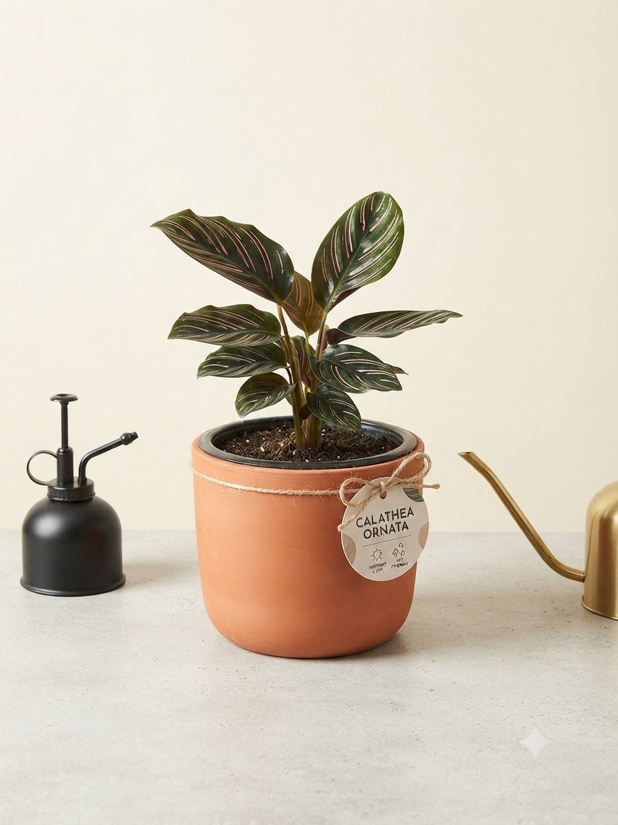 Calathea Ornata & Terracotta honey pot